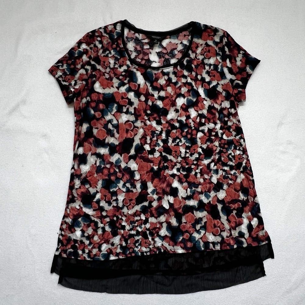 Simply Vera Vera Wang Womens M Abstract Floral Tunic Mesh Hem Boho Chic